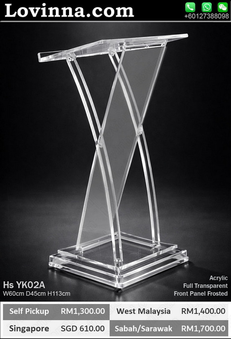 Clear acrylic rostrum lectern on light grey background