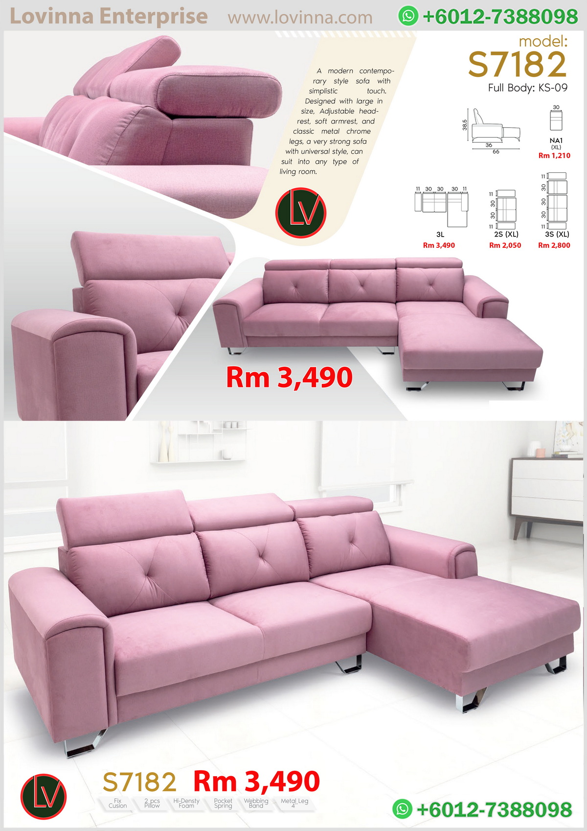 3-seater fabric sofa
