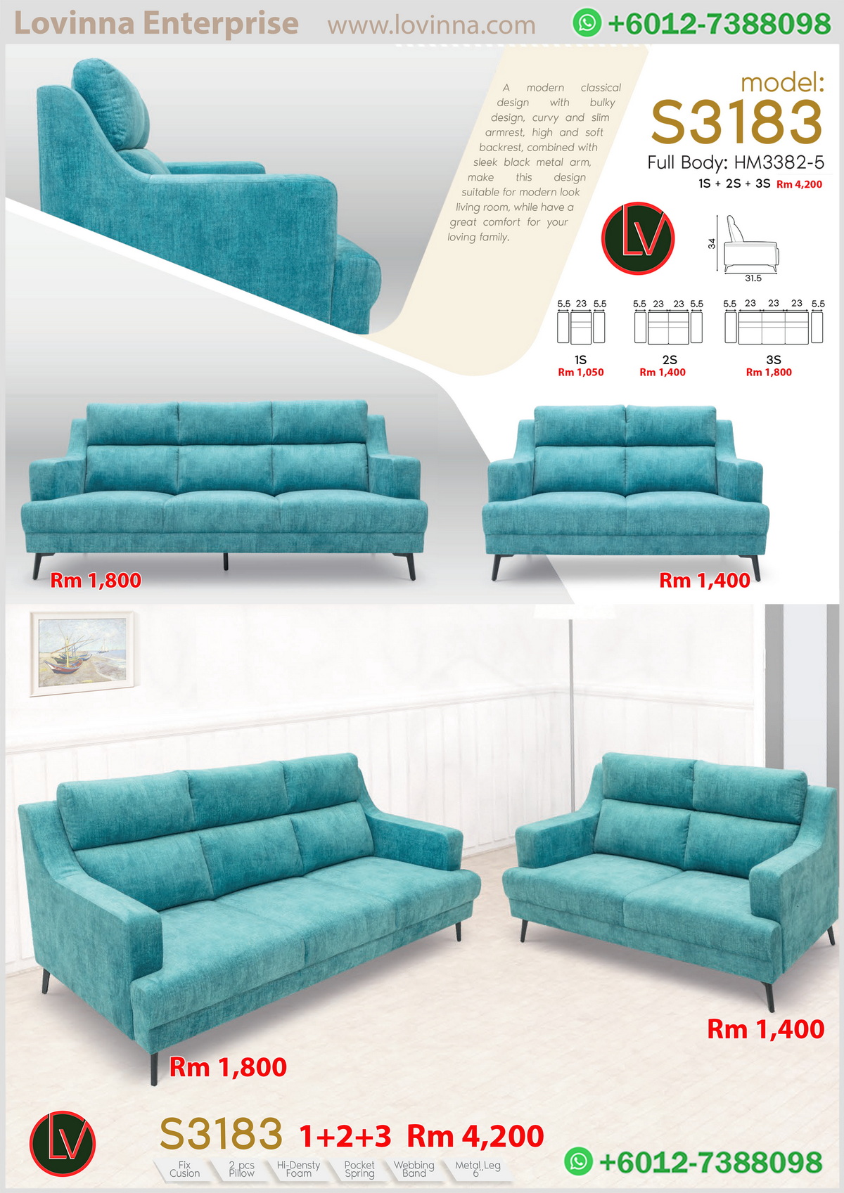 U shape fabric sofa