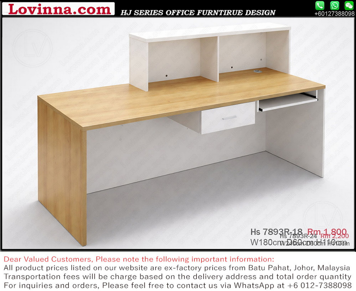 Modern reception counter with clean lines, creating a bright and professional front desk