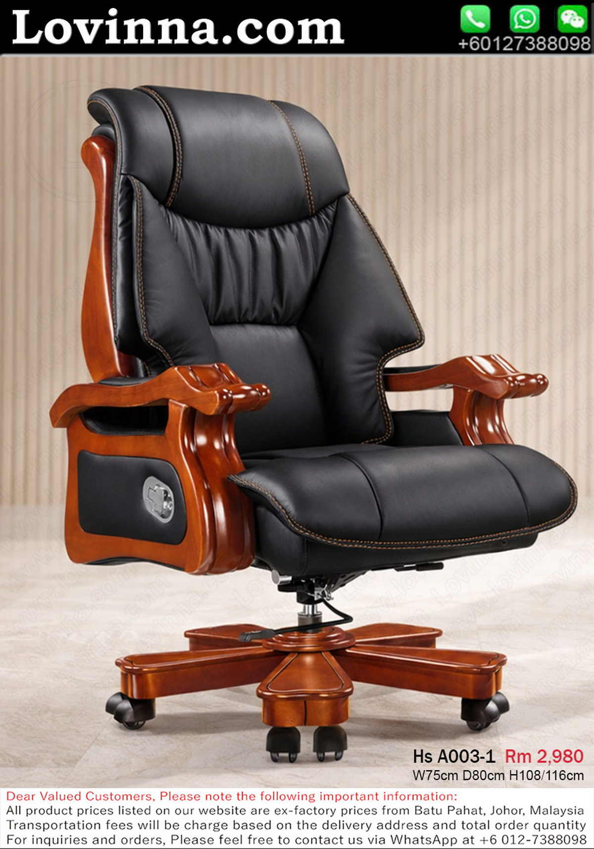 Executive office chair placed in a refined corporate workspace, presenting a professional and prestigious atmosphere with ergonomic comfort, structured backrest support, padded armrests, and a balanced design that enhances both authority and relaxation