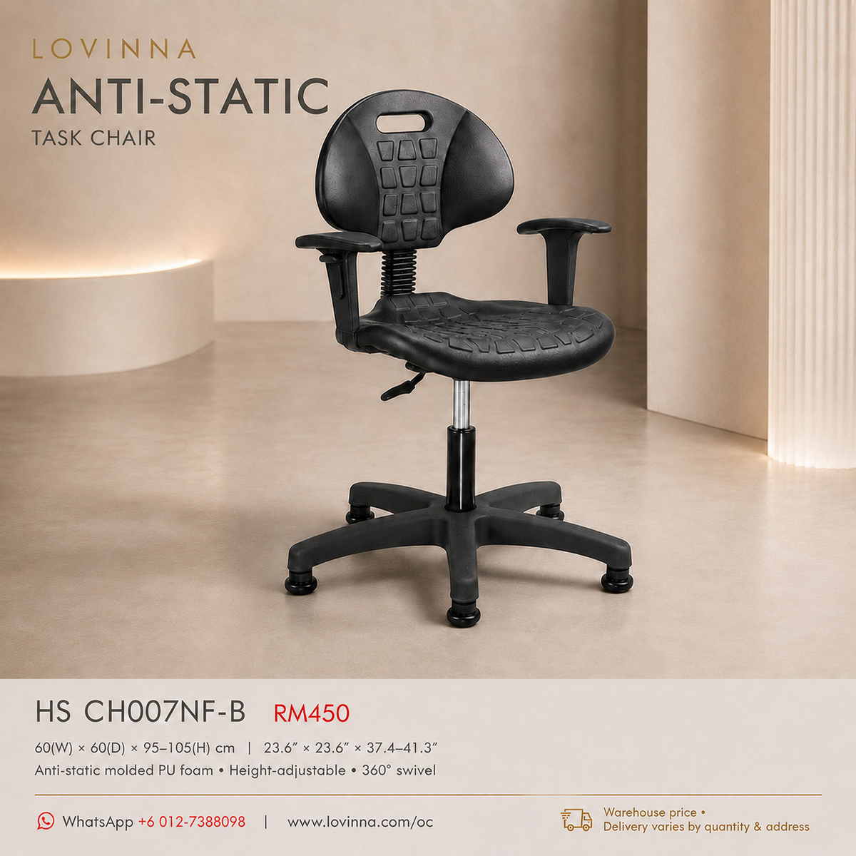 ergonomic ESD chair for laboratories, cleanrooms, and precision manufacturing