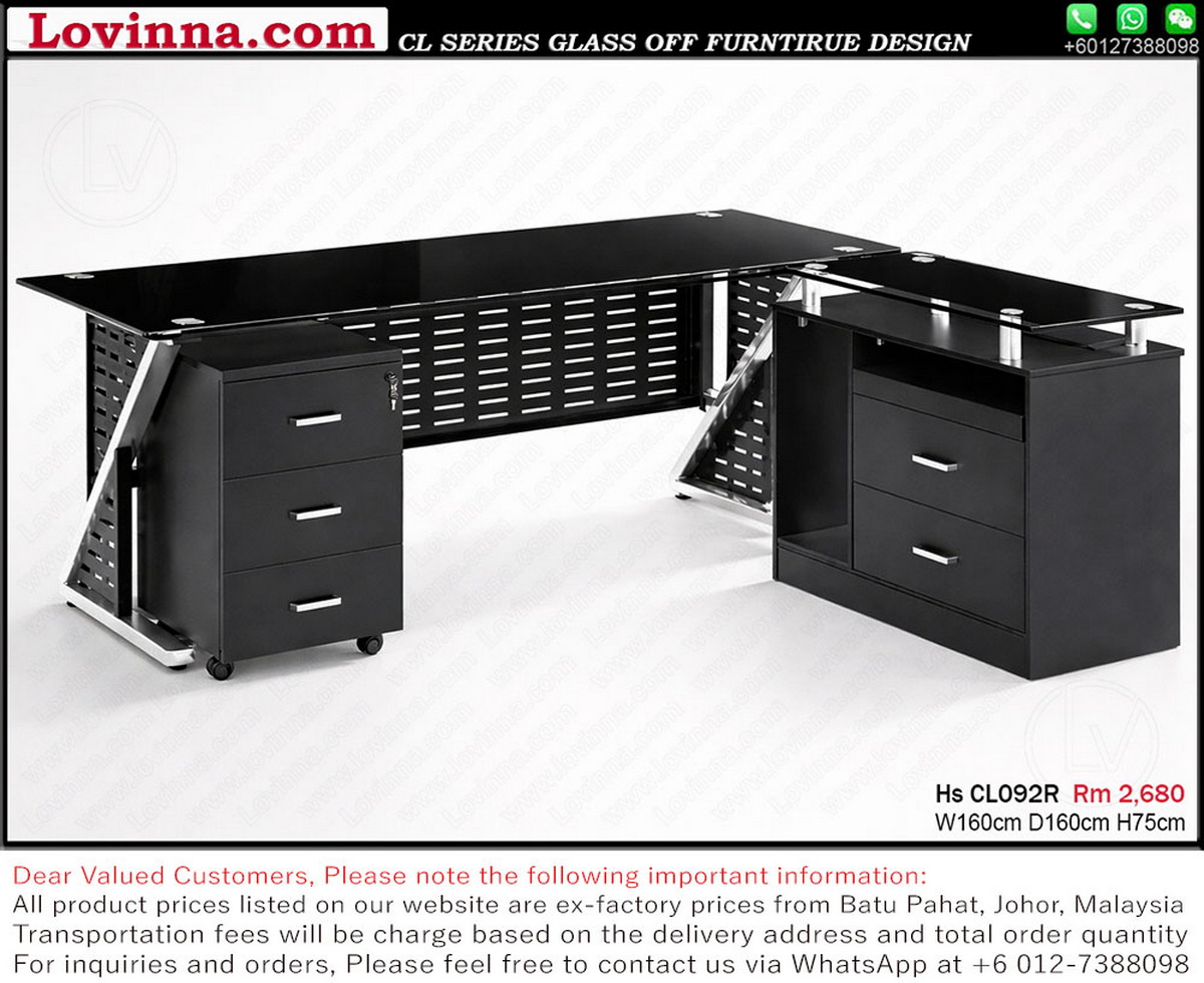 black office desk with drawer unit