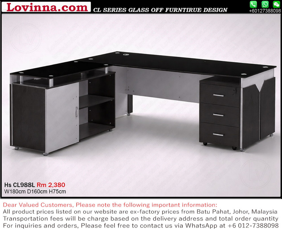 glass top desk with storage drawers