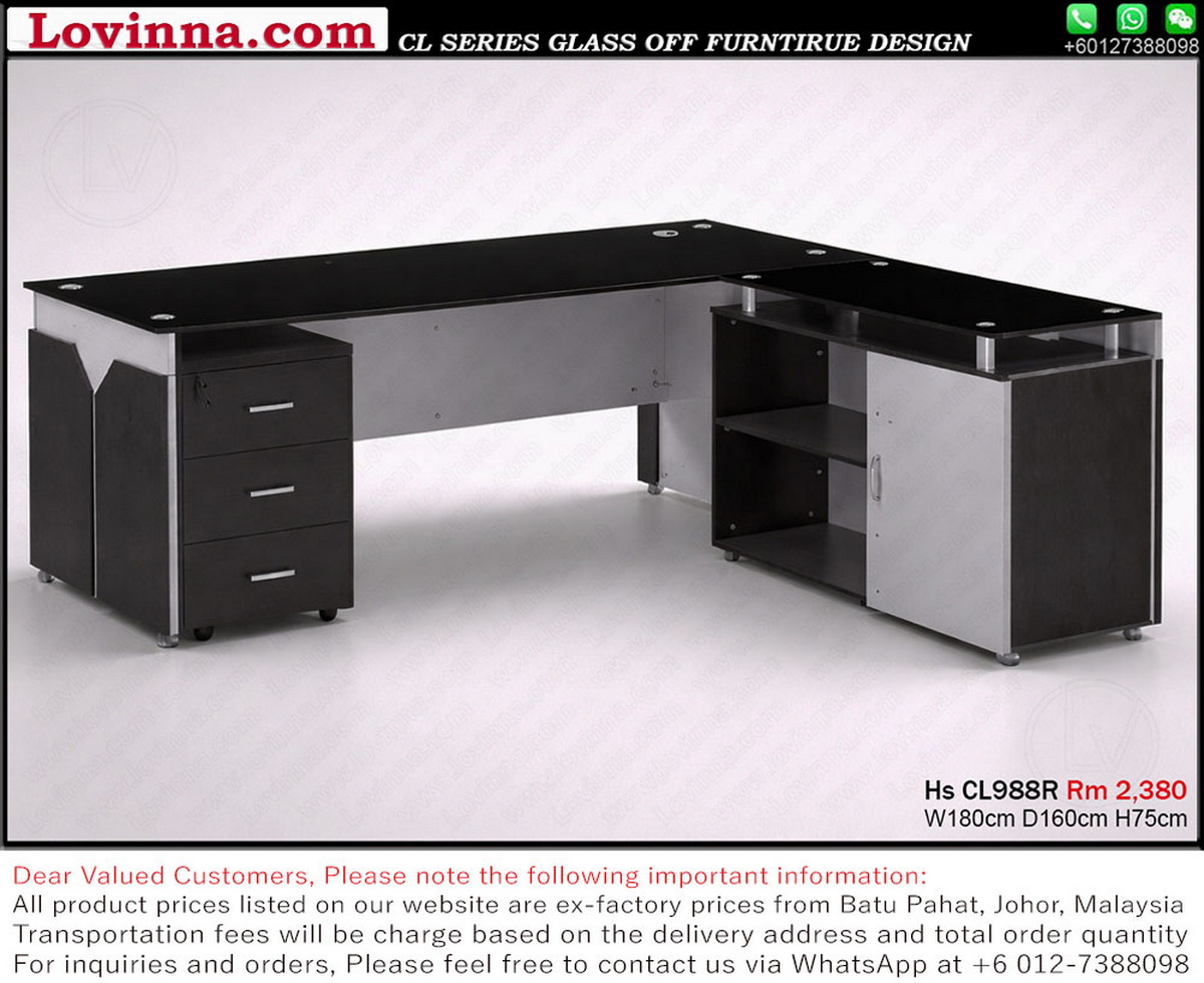 black executive workstation with cabinet