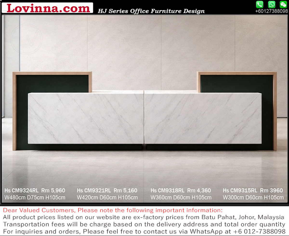 Modern high-end reception desk placed in a spacious minimalist interior, creating a calm and professional business atmosphere