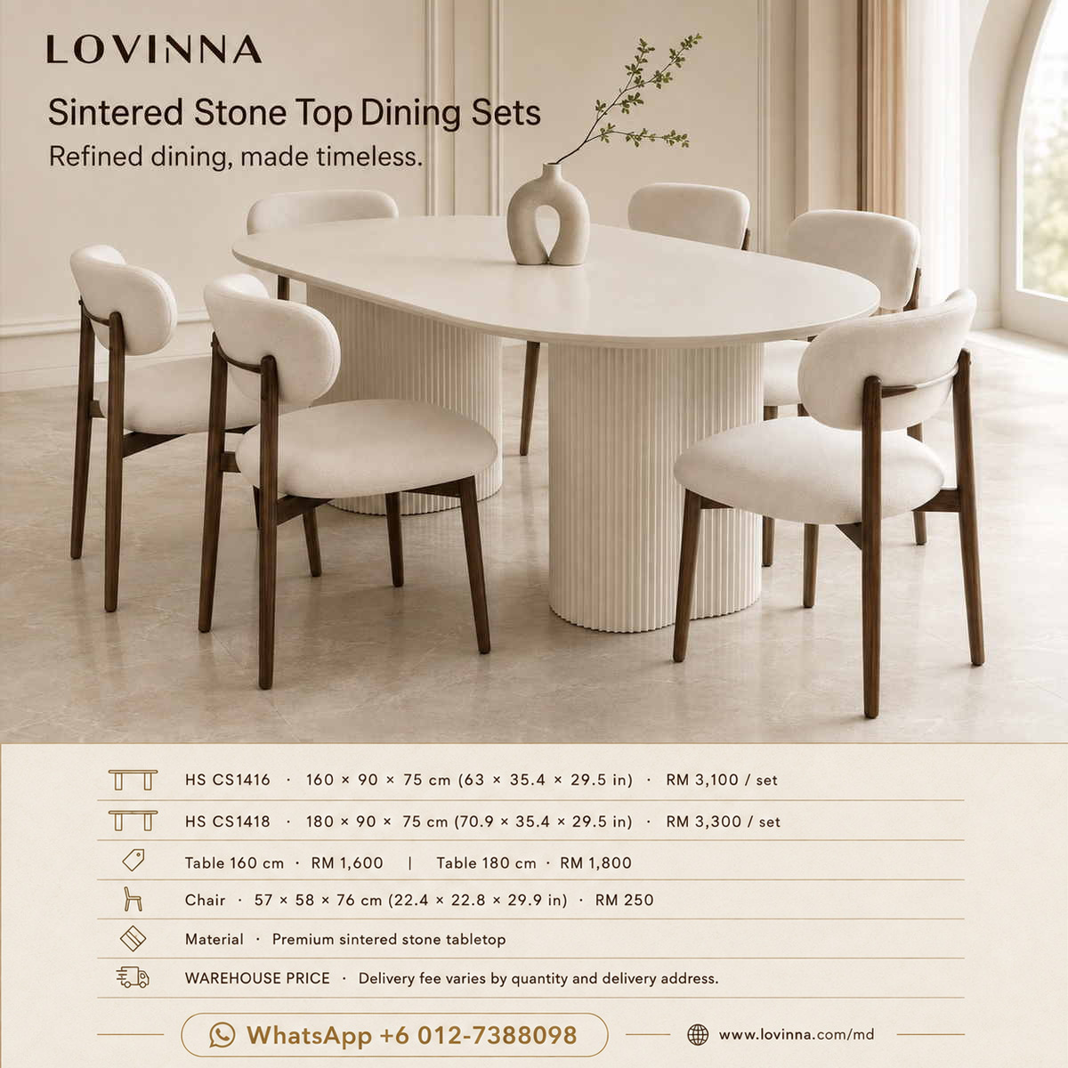 modern marble top dining set series arranged in a spacious dining room creating a refined and elegant atmosphere with balanced proportions