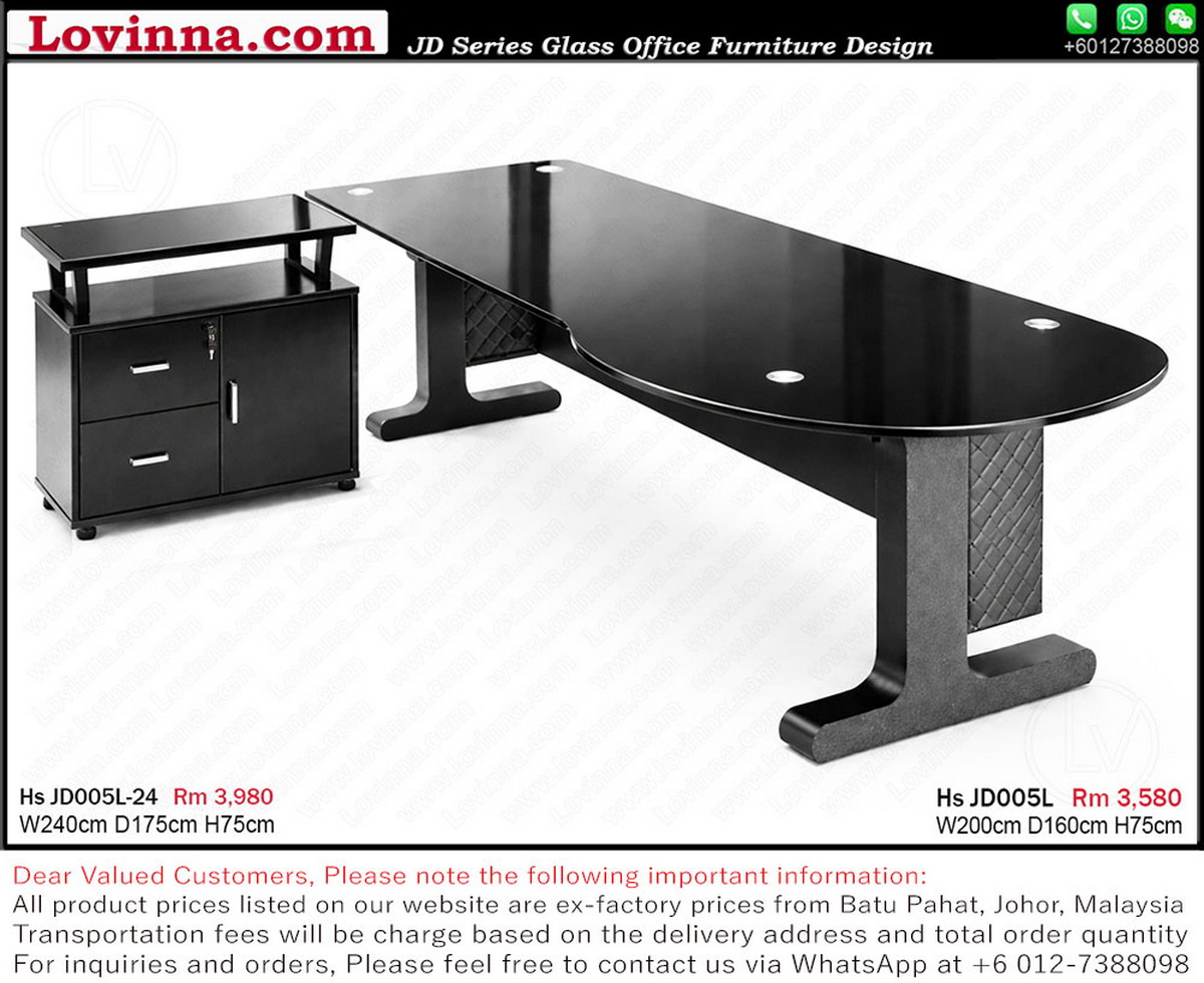 executive office desk black glass surface