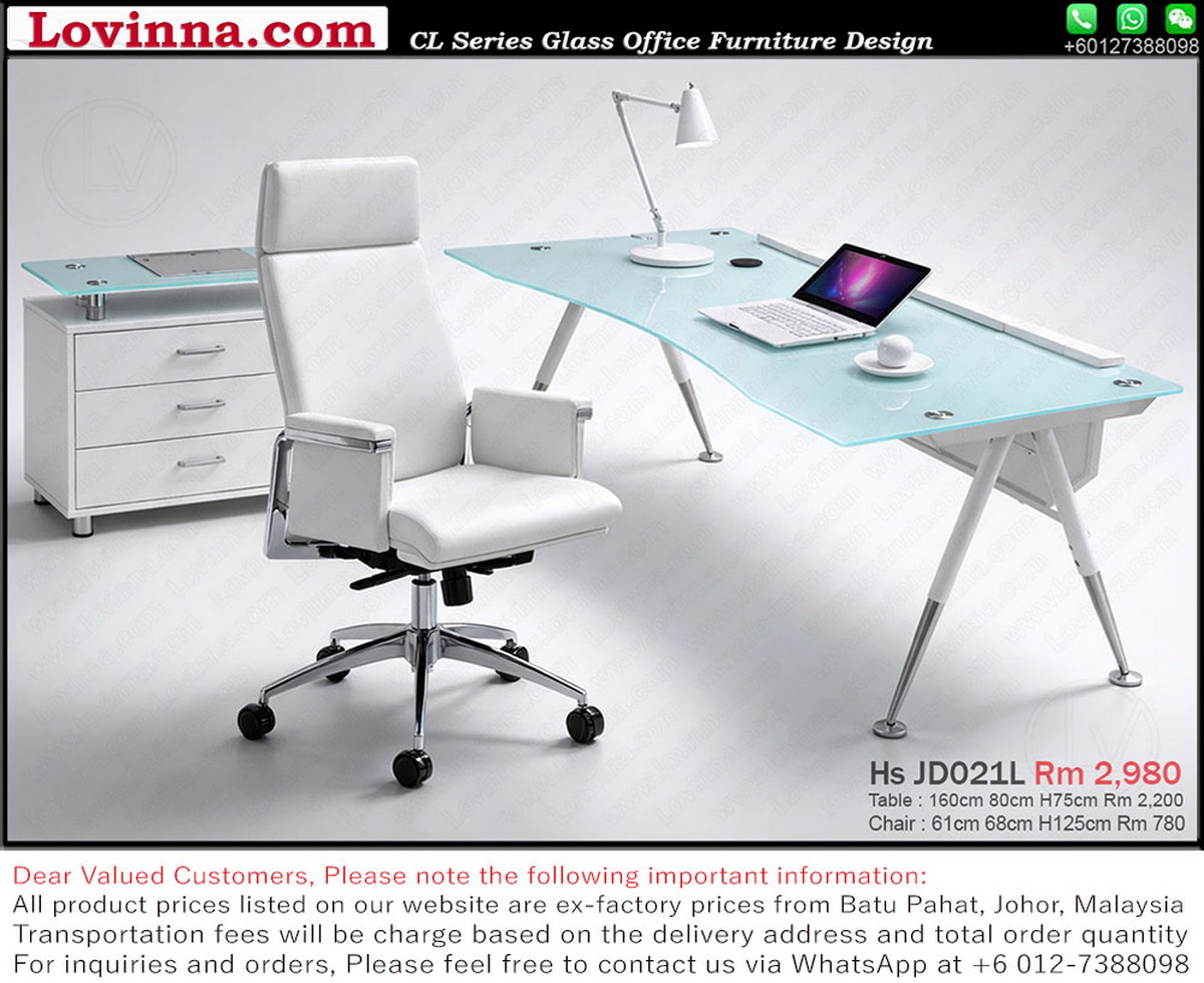 clean design office desk with glass top