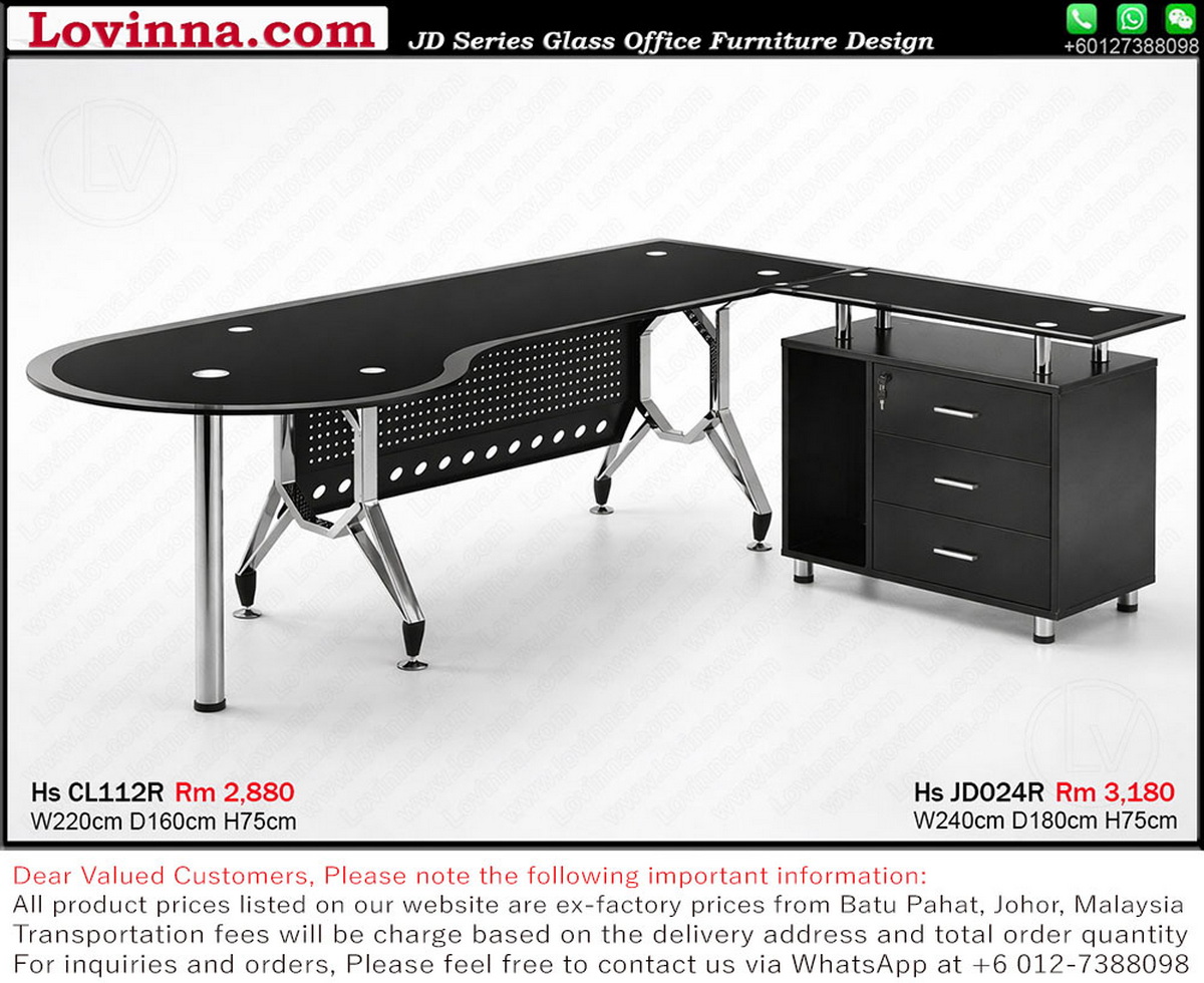 black workstation with storage drawers