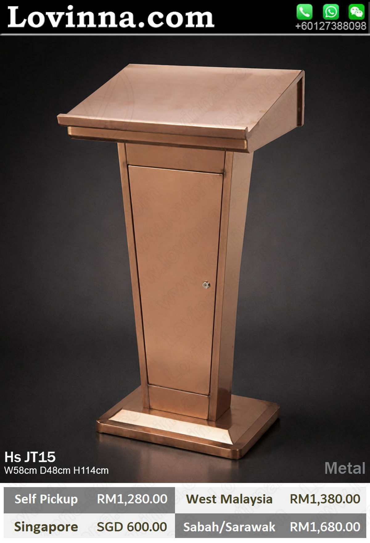 Elegant metal rostrum with polished finish, ideal for prestigious conference halls and keynote speeches