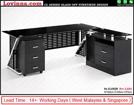 black office desk with drawer unit