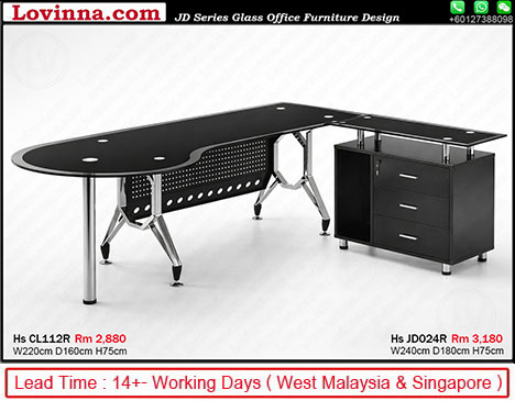 black workstation with storage drawers