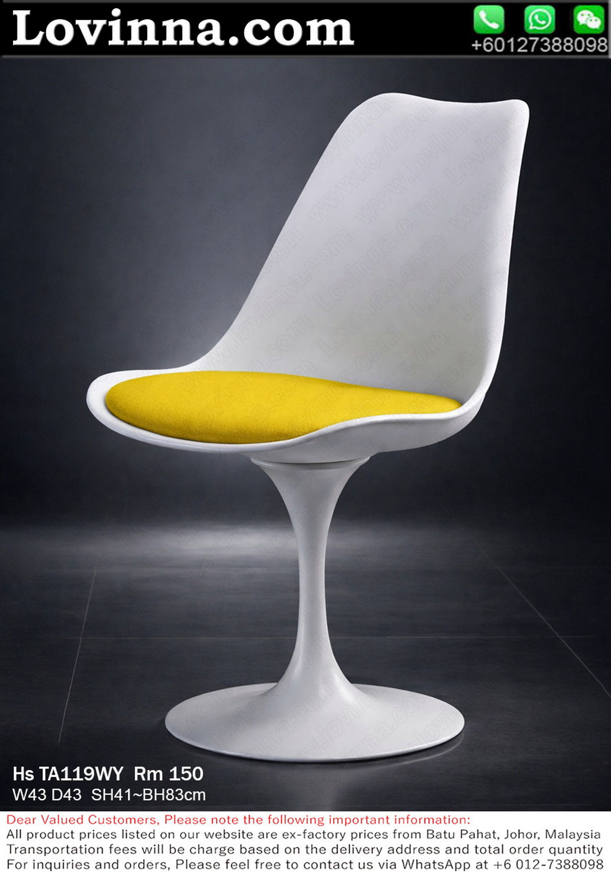 Designer Tulip Chair with Minimalist Silhouette Ideal for Modern Home Lounge or Reception Area