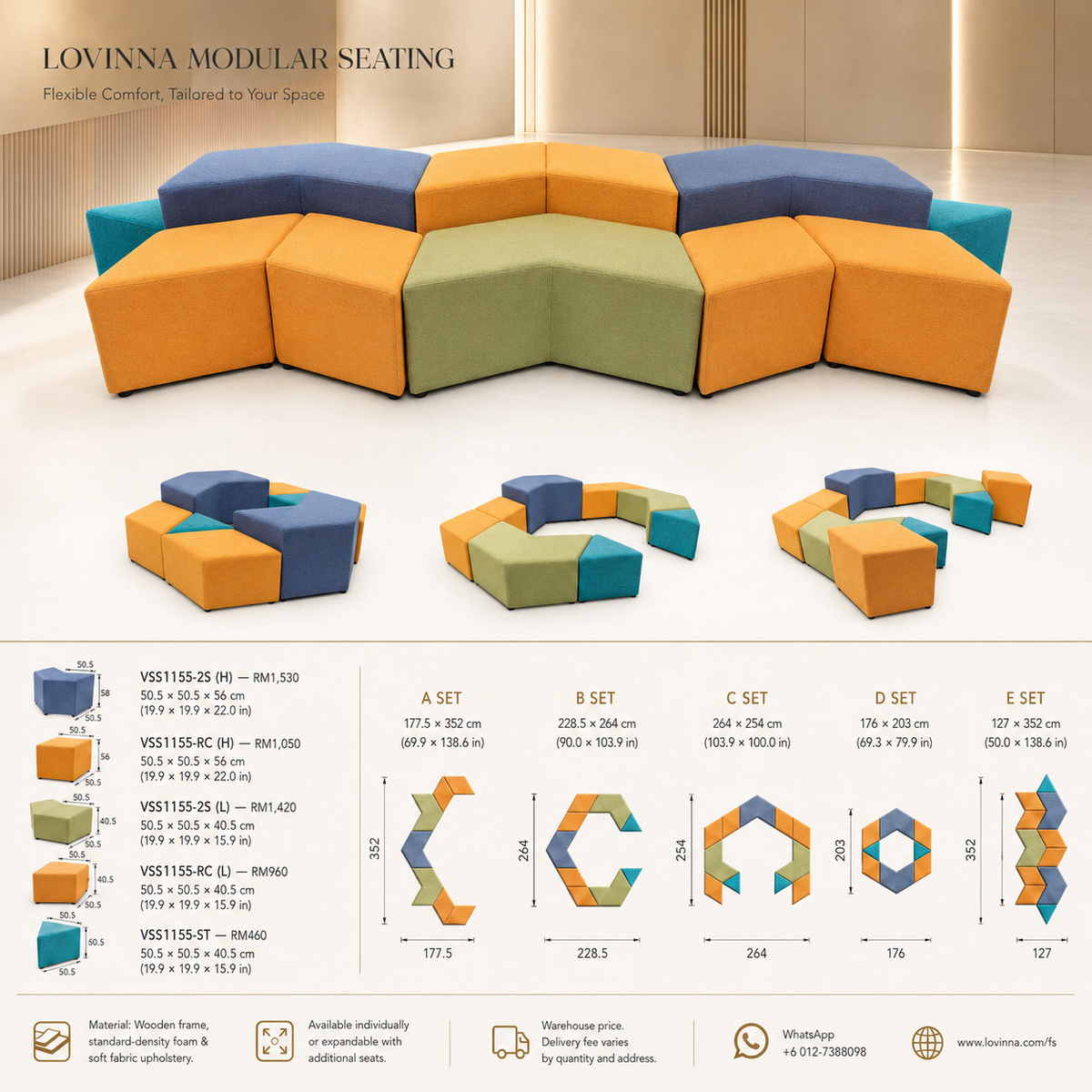 Lovinna modular colour sofa for offices, waiting areas, lobbies and reception spaces