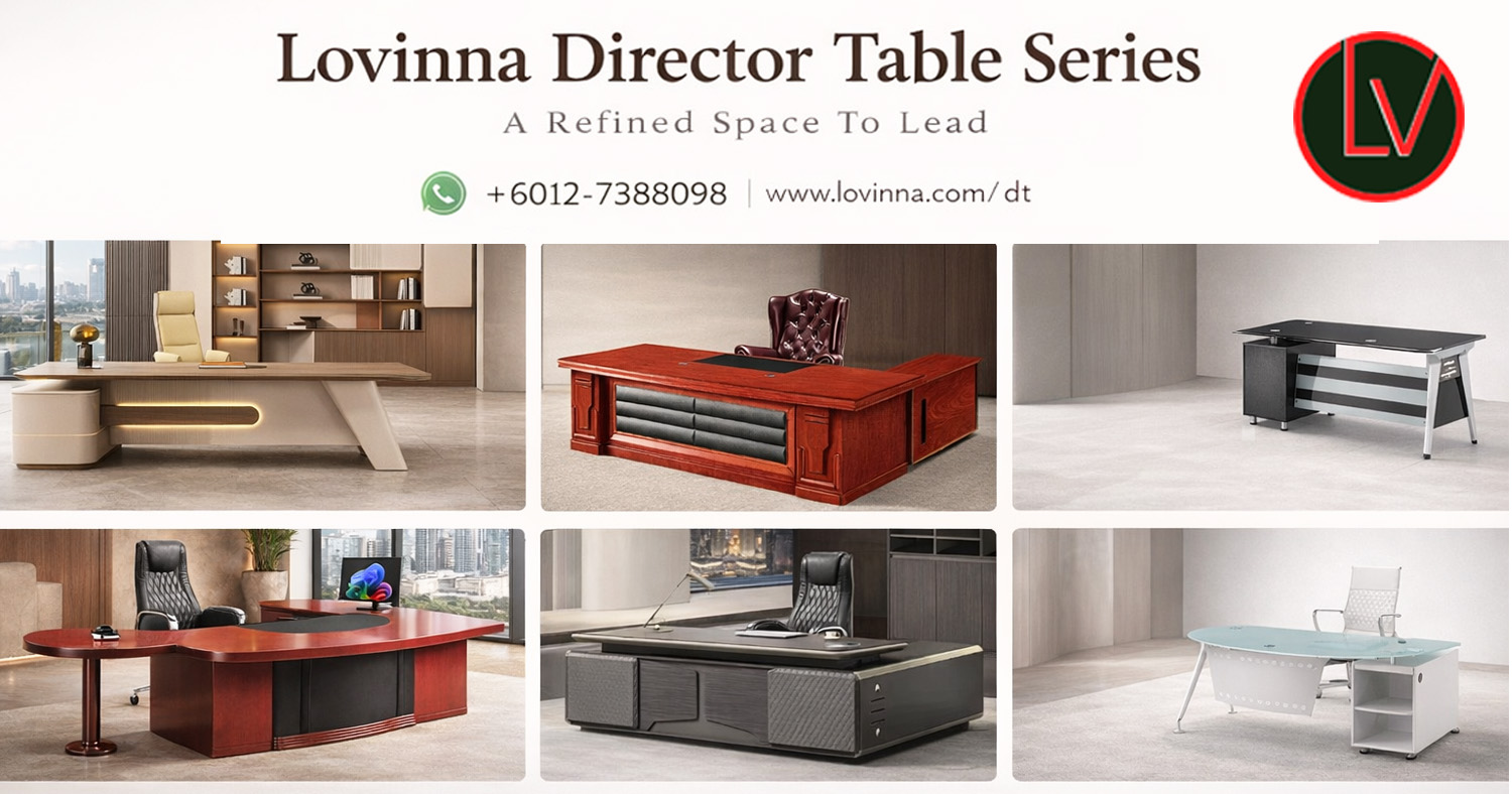 luxury director office tables arranged in a refined modern workspace, warm wood tones and sleek contemporary designs creating an elegant executive atmosphere, spacious layout with soft lighting enhancing comfort and prestige, ideal for professional offices seeking a high-end, calm, and authoritative environment