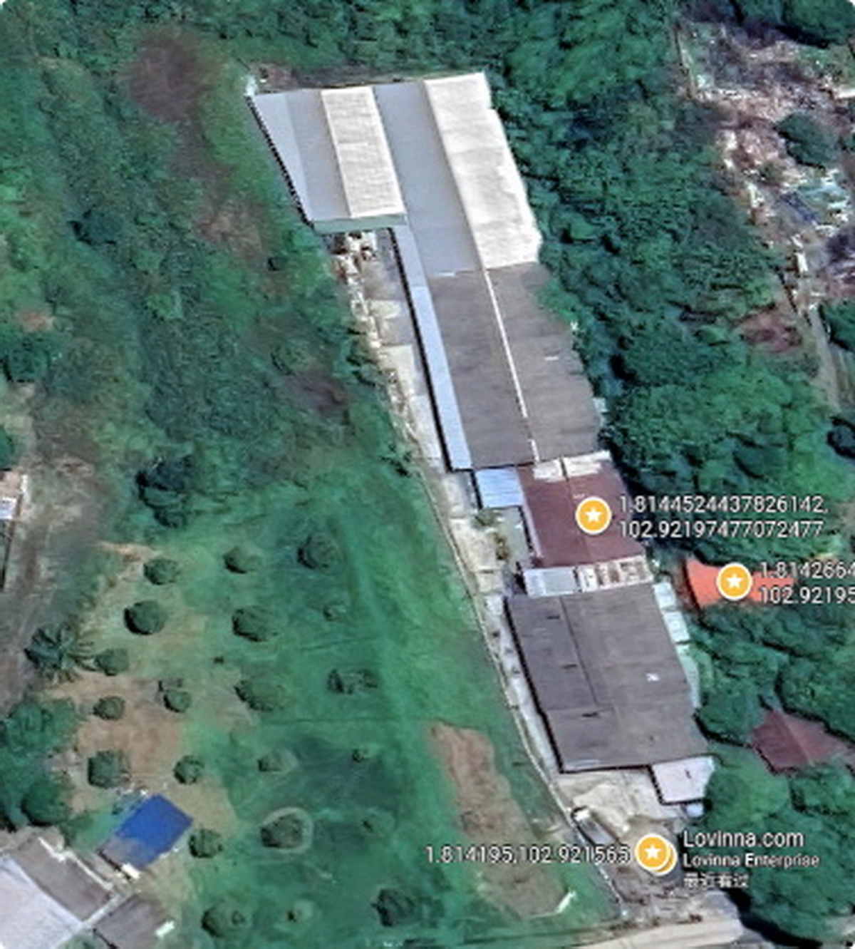 Aerial view of Lovinna warehouse and surrounding site in Batu Pahat Johor